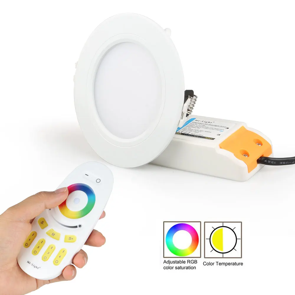 

ZINUO Mi Light RGB+CCT Dimmable 2.4G LED Downlight Round Panel Ceiling Lamp Aluminum 6W AC86~265V RGBW LED Recessed Downlight