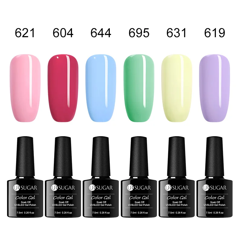 UR SUGAR Full Manicure Nail Set 6W UV LED Lamp with 7.5ml Semi Permanant Color UV Gel Polish Top Base Coat Nail Art Tools Kit - Цвет: 6Pcs Set 2