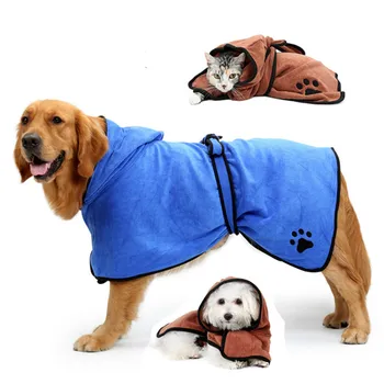 

XS-XL Dog Bathrobe Warm Dog Clothes Super Absorbent Pet Drying Towel Embroidery Paw Cat Hood Pet Bath Towel Grooming Pet Product