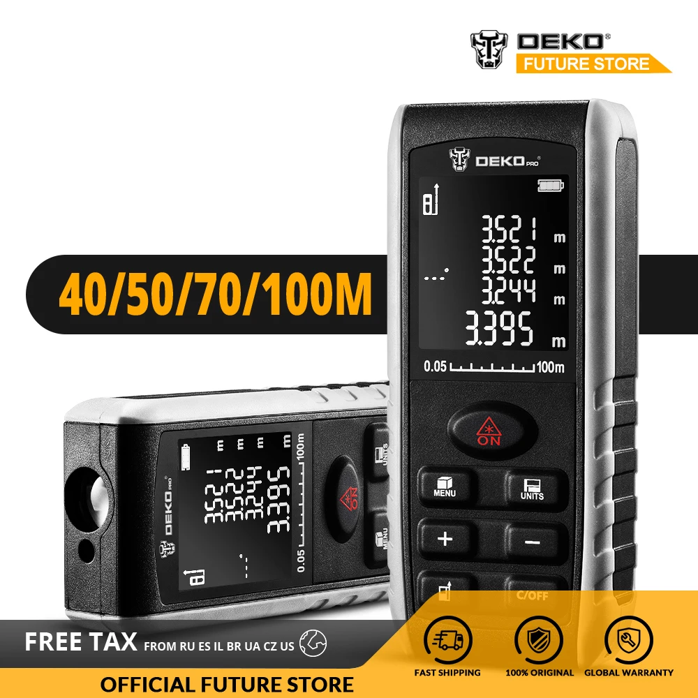 

DEKO LRE521 Handheld Laser Distance Meter 40/50/70/100M Angle Display Dual Laser Rangefinder Distance/Area/Volume/Pythagorean