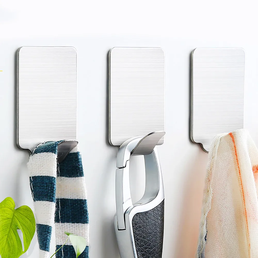 

ISHOWTIENDA 8Pcs Bathroom Kitchen Self Adhesive Hook Towel And Robe Brushed Stainless Steel