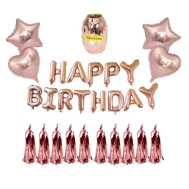 

Happy Birthday Ballon Lettre and 18 Inch Rose Gold Aluminum Membrane Balloon Set Birthday Party Decorations Kids