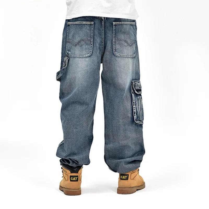 Мужские мешковатые джинсы CHOLYL в стиле хип-хоп, синие джинсы-карго с несколькими карманами, мужские свободные джинсовые штаны для скейтборда, большие размеры 30-46