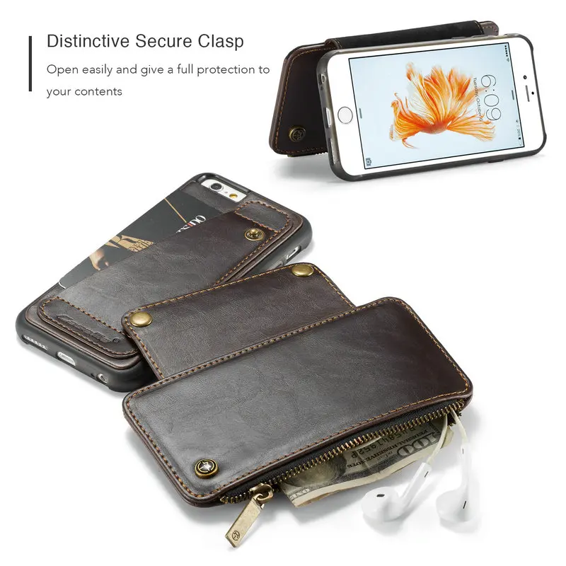 Чехол-кошелек для iPhone XS, XS, Max, XR, карман на молнии, отделения для кредитных карт, задний Чехол для iPhone X, 7, 6, 8 Plus, съемный кожаный чехол