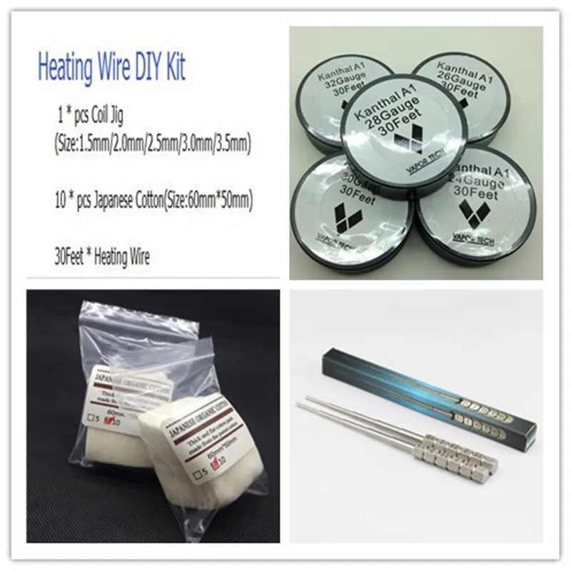 30feet 28GA Heating wire +Coil Jig +10pcs Japanese Cotton Rebuildable DIY Tool Kits For Electronic cigarette RBA RDA Atomizers
