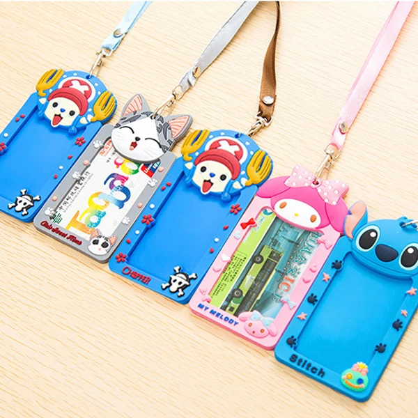 

Cute Cartoon Action Figure Toys Animals Silicone card case holder Bank Credit Card Holders Bus Card Cover with Rope For Kids