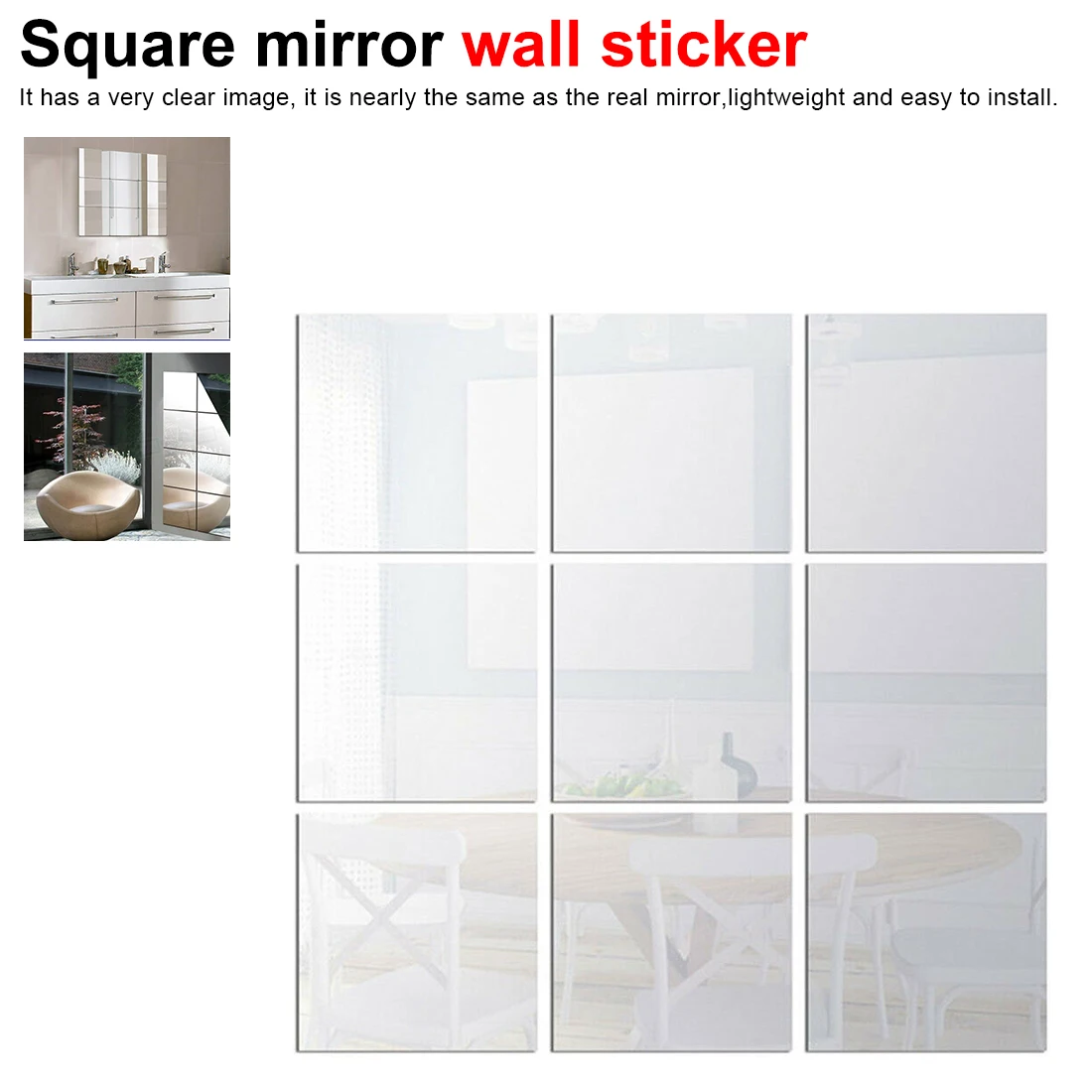 

Removable Sticker Square Mirror Wall Sticker Bathroom Decoration Creative Home Combination Stickers DIY Room Decor Self Adhesive