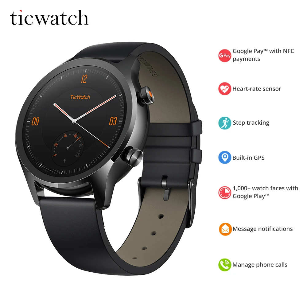 Оригинальные Смарт-часы Ticwatch C2, ОС Android, NFC платежи, Bluetooth V4.1, gps+ ГЛОНАСС+ Beidou, монитор сердечного ритма, Шагомер