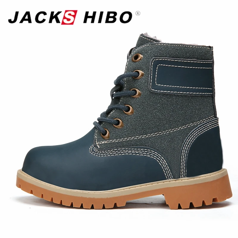 

JACKSHIBO Kid Snow Winter Boot Genuine Leather Winter Shoes for Boys Girls Warm Plush Child Boots Lace-up Antiskid Toddler Shoes
