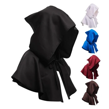 

2019 Medieval Gothic Short Cape Adult Black Capes Vintage Cloak Poncho Top Sunscreen Cropped Coat Halloween Congregation Costume