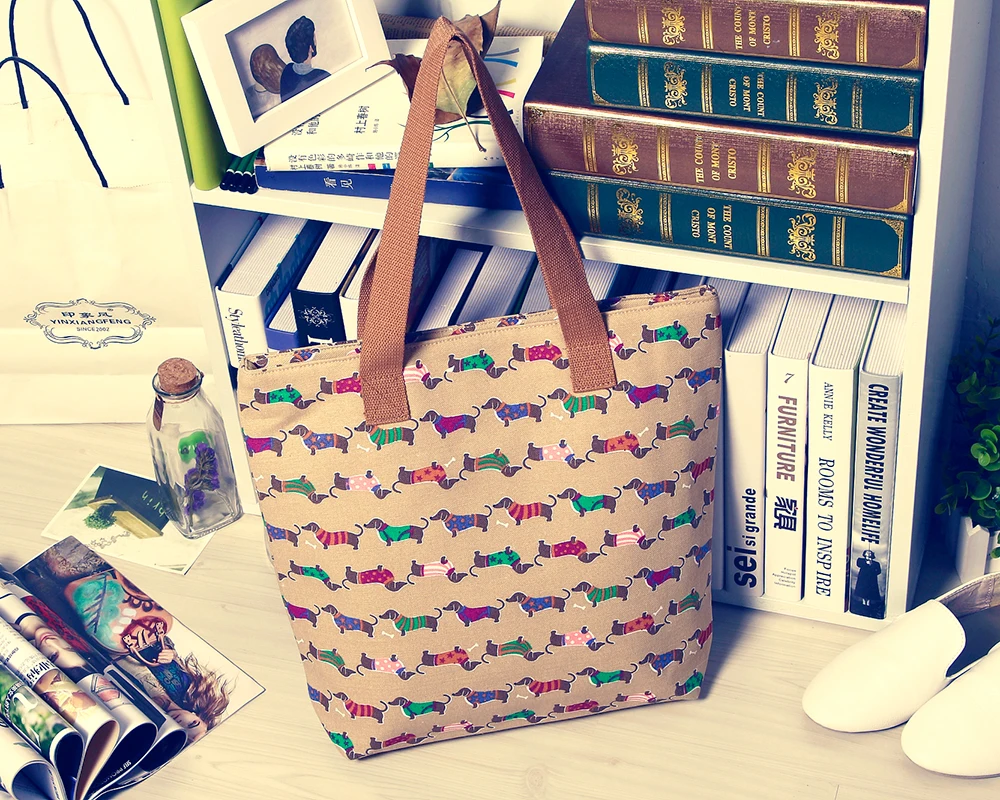 Dachshund Tote Cartoon Sausage Dog Pet Handbag Girl Casual Canvas Shoulder Bag for Women  Shopping Bag (2)