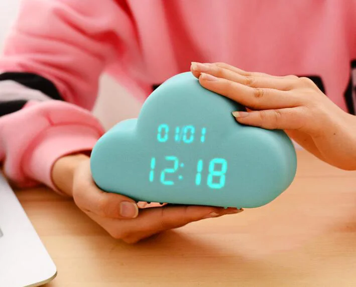 2016 Valentine's Day present Creative Cute Cyan Cloud Shape LED Sound Control Digital Alarm Clock Time Display Polish | Дом и сад