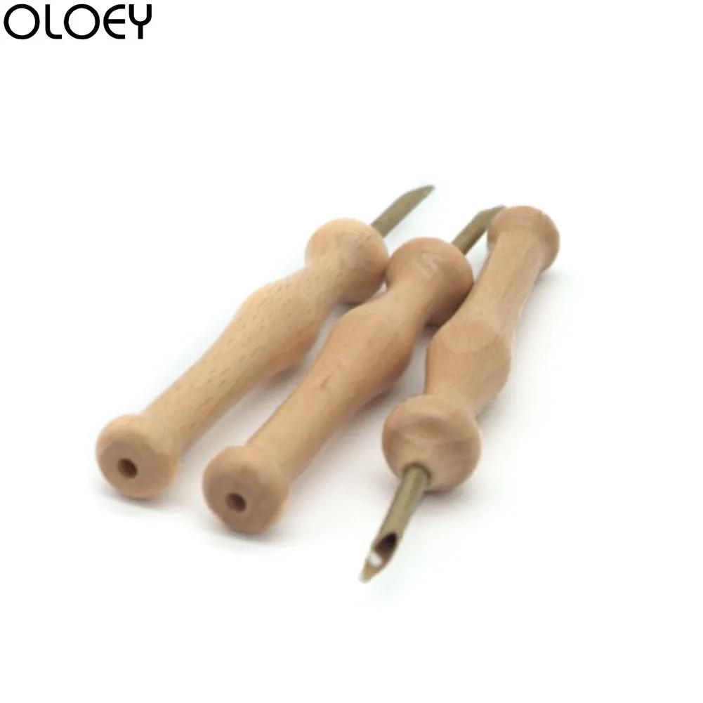 

Durable Knitting Embroidery Needle Bold Large Craft Sewing Accessories Practical Punch Convenient DIY Wood Handle Weaving Tool