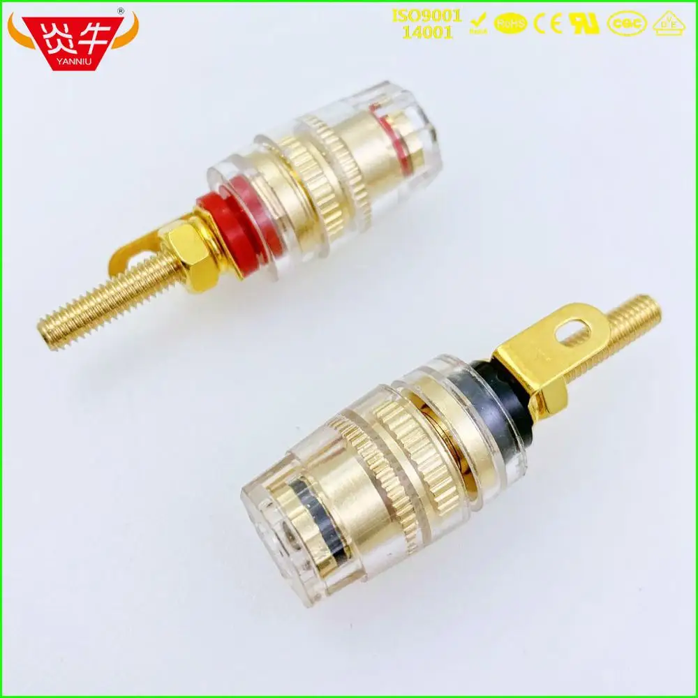 

XYH2053C 4MM PURE COPPER GOLD-PLATED AMPLIFIER SPEAKER RING CRYSTAL POST TRANSPARENT HORN TERMINAL BANANA PLUG SOCKET