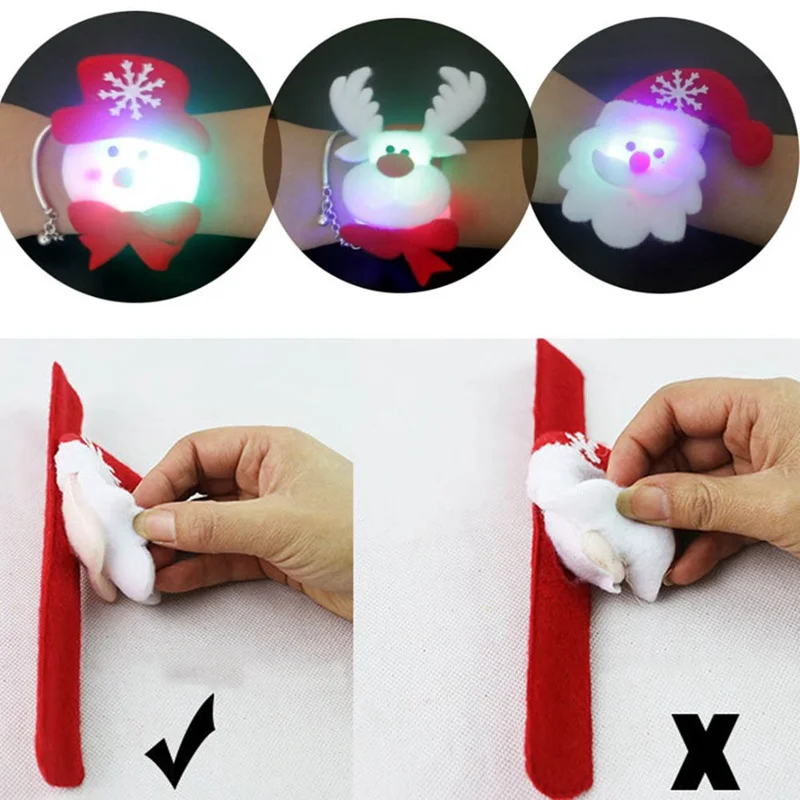 

New Christmas Cartoon Snowman Bear Elk Santa Claus LED Sequins Luminous Slap Bracelet Bangle Christmas New Year Party Decoration