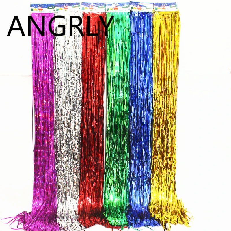 

15x100cm Rain Silk Screen Tassels Christmas Tree Wedding Decoration Christmas Gifts Gift Box Package Party Gifts Stickers