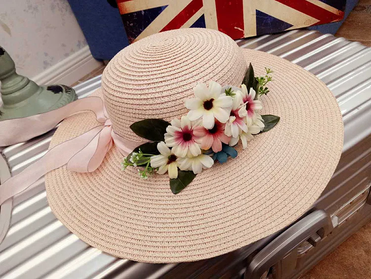 2018 Summer New Arrived South Korean Style Flower Bow-Knot Straw Hat Beach Sunscreen Casual Sun Hat ACA87 (9)