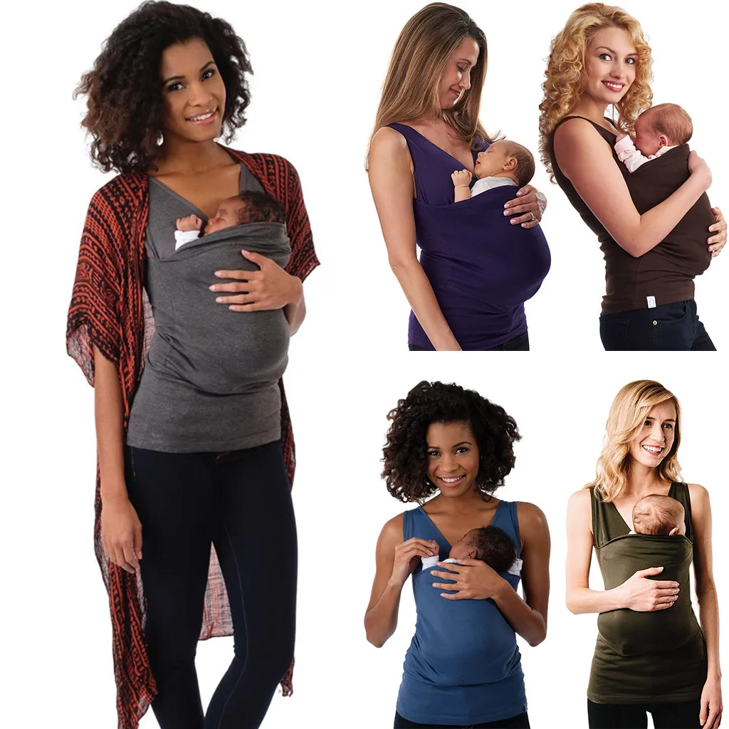 

Maternity Clothes Cotton t-shirt Clothes Summer Women's Sleeveless Kangaroo Mommy Pocket Tops Breastfeeding T-Shirt Blouse