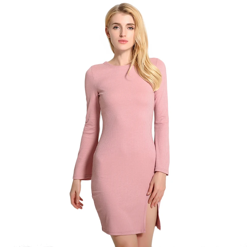 Sweater Dress Autumn Elegent Knitted Flare Sleeve Bodycon Split Sexy Party Dresses Princess Open Back String vestido de festa