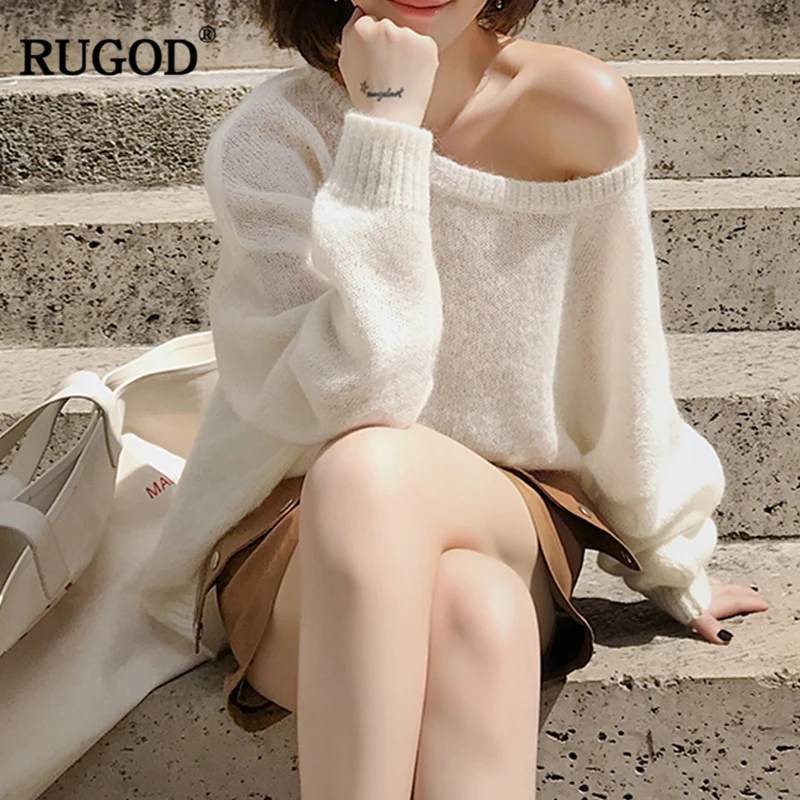 RUGOD 2018 мода женский свитер с круглым вырезом Повседневное однотонные Вязаные рукав "летучая мышь" негабаритных пуловеры для Для женщин Sueter