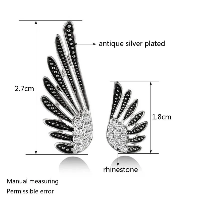 SINLEERY, Ретро стиль, ассиметричные серьги из горного хрусталя с крыльями ангела для женщин, античное серебро, золото, ювелирное изделие, Brincos Es787 SSH