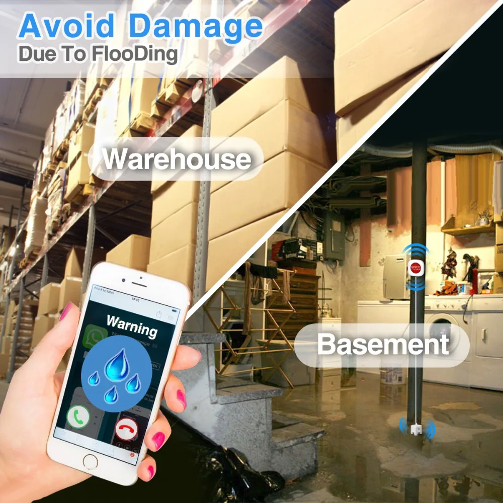 KOOCHUWAH Smart Water Leakage Protection Sensor GSM Wireless Flood Sensor Aqua Auto Call SMS Water Detectors Security for Home