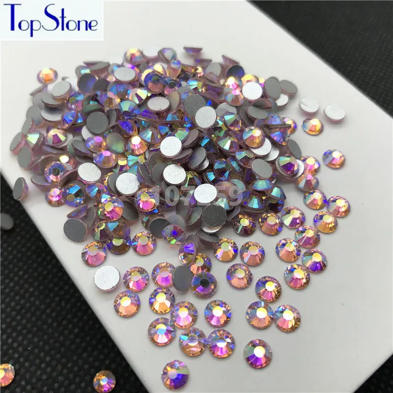

TopStone Lt Pink AB Color ss3-ss30 Round Glass Crystal Flatbacks Nail Art 3D Stones Glue On Non Hotfix Rhinestones
