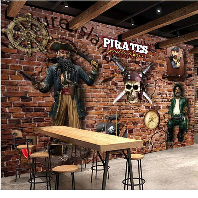 

wellyu papel de parede Custom wallpaper Retro nostalgic pirate skull illustration dining bar wall background tapety