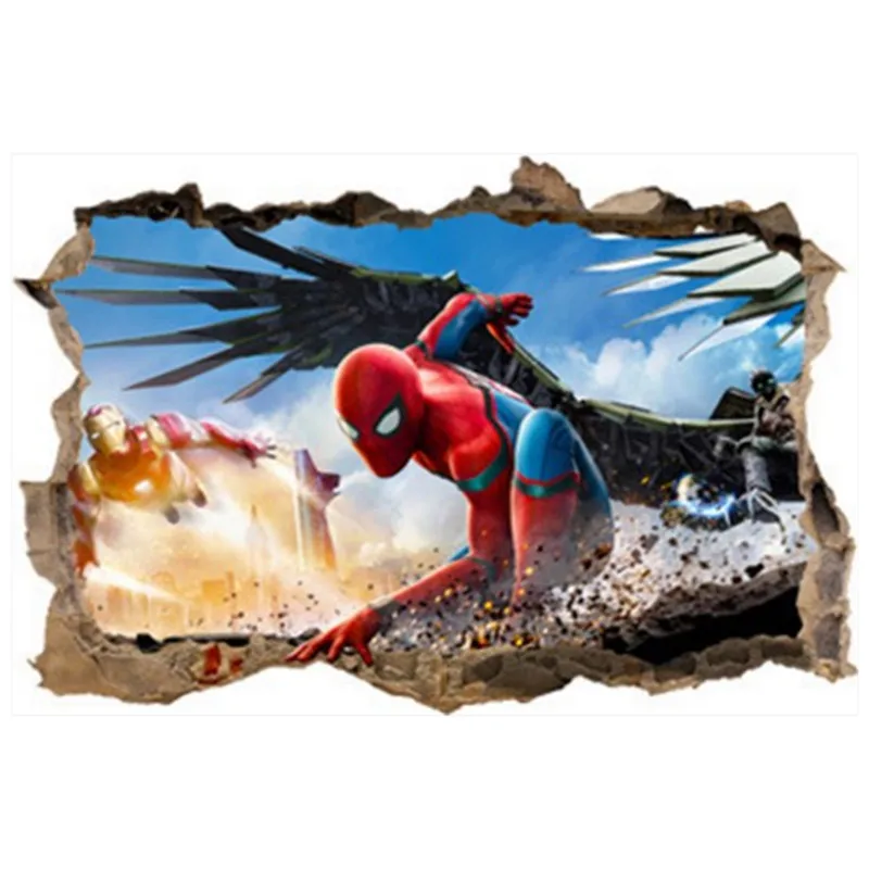 

Spider Man broken wall art 3d vinyl stickers the Avengers super hero marvel poster kids room decoration anime wallpaper 90*60cm