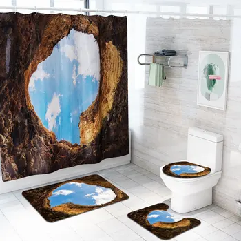 

Charming Scenery Pattern 4 Pcs/Set Shower Curtain Bath Rug Set Toilet Cover Bath Mat Set Bathroom Accessories Curtains