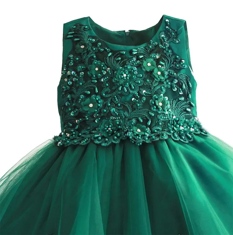 Зеленое платье с бисером для маленьких девочек; коллекция года; детское вечернее платье; Детские вечерние платья принцессы; свадебные От 4 до 9 лет