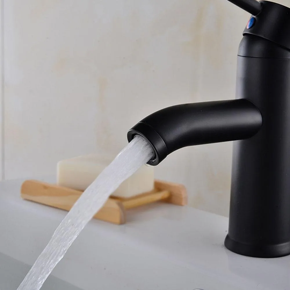 Cold And Hot Water Tap Kitchen Faucets Stainless Steel Black Bathroom Faucet