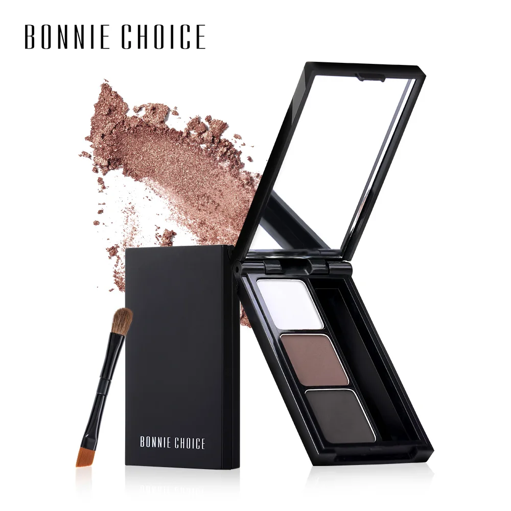 

BONNIE CHOICE Eyebrow Powder Palette 3 Colors Cosmetic Eye Brow Enhancer Waterproof Makeup Eyebrow With Brush Mirror Box