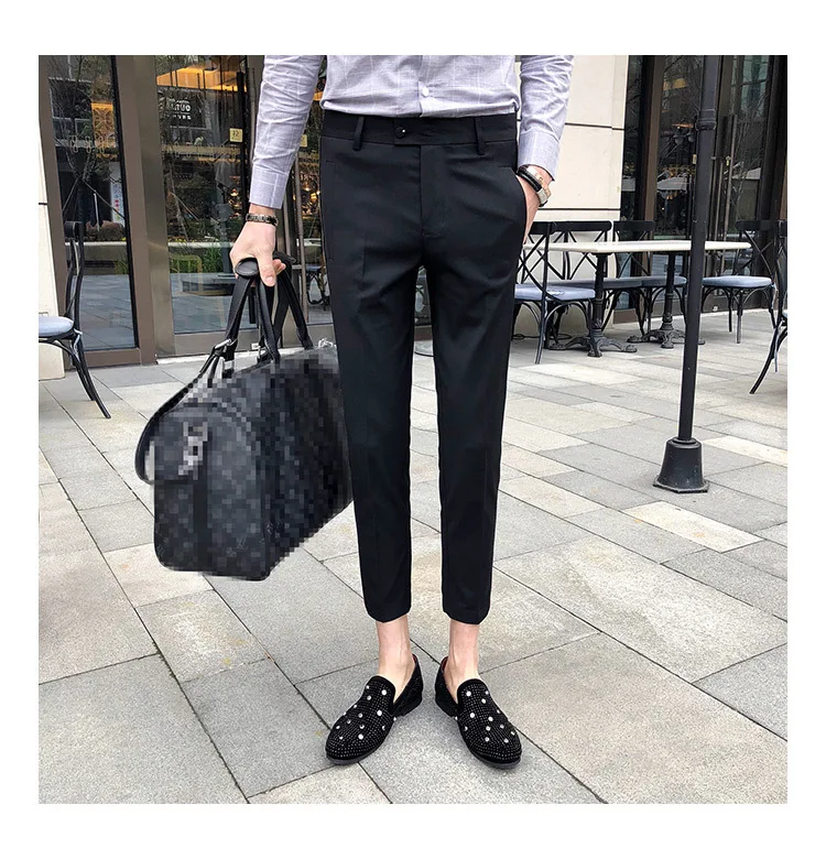 Мужские брюки с боковой лентой, деловые повседневные офисные брюки для мужчин, облегающие мужские брюки длиной до лодыжки, Pantalon