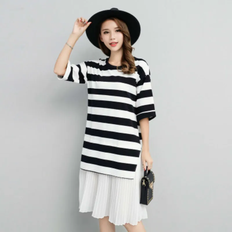 

Maternity Dress Korean Summer Wear New Pattern Easy Apparent Thin False Two Paper Stripe T Pity Go Out Nurse Clothes Lactation