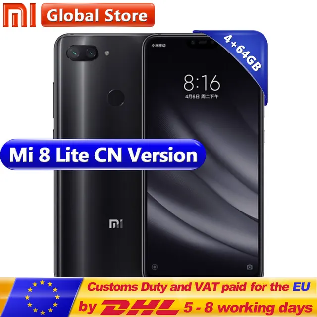 Best Price New Original Xiaomi Mi 8 Lite Mobile Phone 4GB RAM 64GB ROM Snapdragon 660 Octa Core 24MP Front Camera 6.26" 19:9 Full Screen