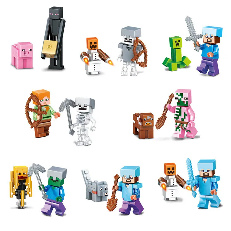 

Minecrafted My World Buiding Blocks Compatible Legoing Legoings Figures Zombie Blocks Educational Toys For Children 16Pcs/set