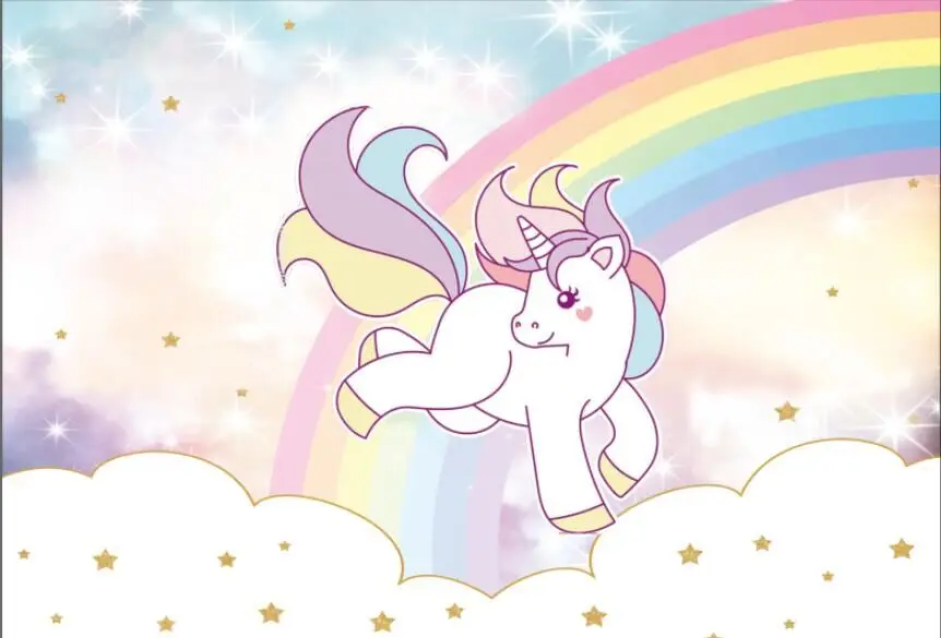 7x5FT Rainbow Clouds Sky Baby Unicorn Shower Gold Stars Custom Photo