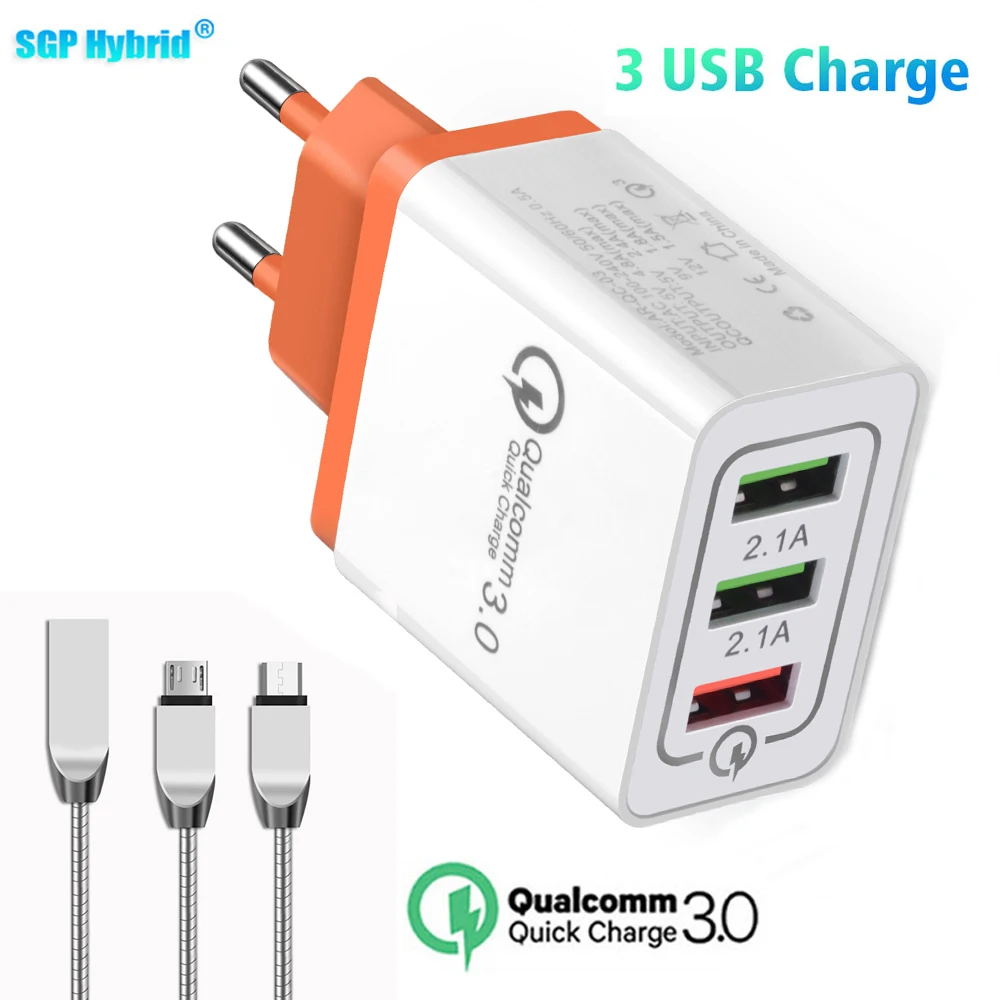 

18 W 2.1A QC3.0 USB Charge Mobile Phone Charger 3 Port Fast Charging Wall Charger EU Plug Adapter For iPhone Samsung Huawei HTC