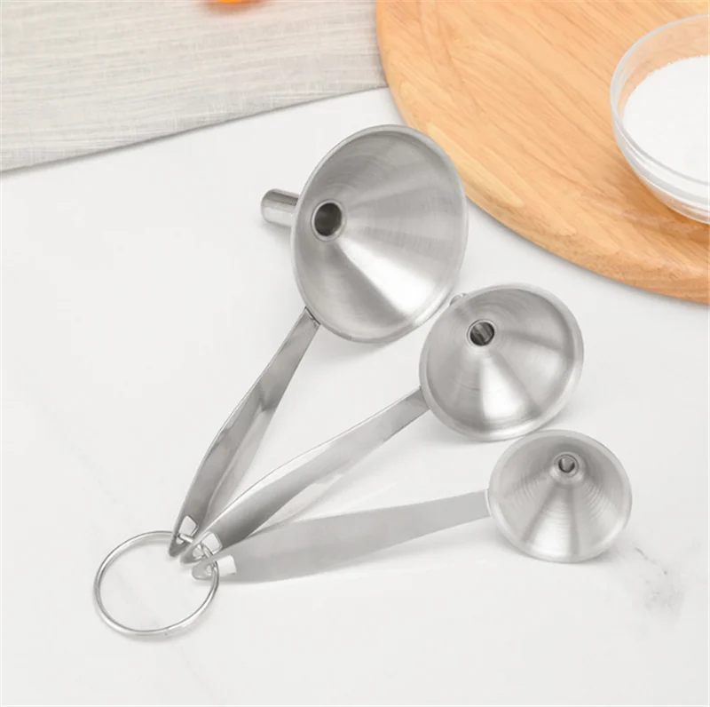 

3pcs Multifunctional Stainless Steel Funnel Essentail Oil Water Spices Wine Flask Filter Funnel For Home Kitchen