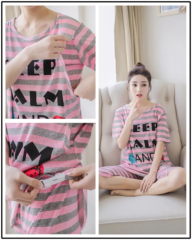Summer Fashion Maternity Pajamas Sets Nursing Shirts + Belly Shorts Suits for Pregnant Women Pregnancy Breastfeeding clothing (74)