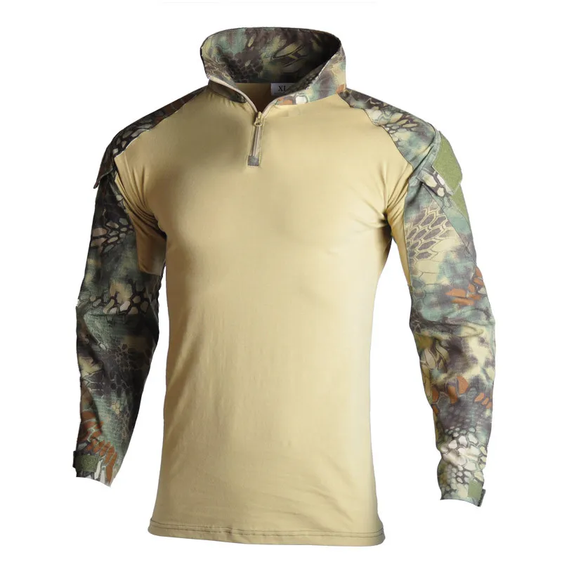 Военная армейская футболка мужская с длинным рукавом камуфляжная тактическая рубашка охотничья Боевая Мультикам камуфляжная футболка с длинным рукавом - Цвет: snake green