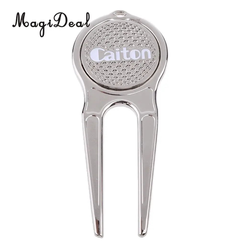 MagiDeal Alloy Golf Putting Green Divot Tool Lawn Repair with Ball Mark Golf Gift