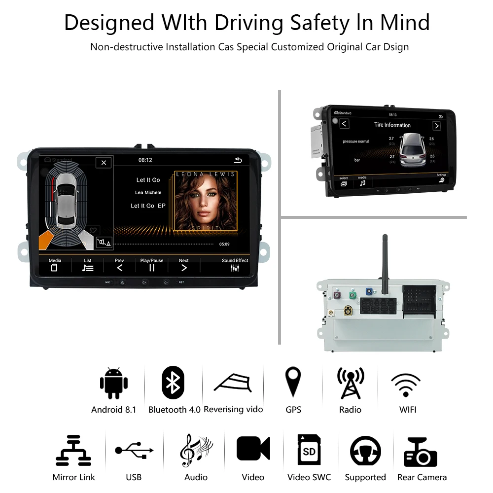 Автомобильный мультимедийный плеер DVD Android8.1 для VW/Volkswagen/Golf/Polo/Tiguan/Passat/Jetta/CC/SEAT/leon/Skoda/EOS " 2G/32G радио gps