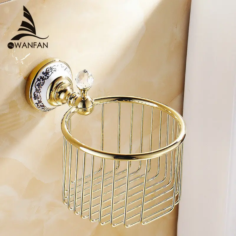 Paper Holders Retro Wall Mounted Chrome Crystal Brass Finish Bathroom