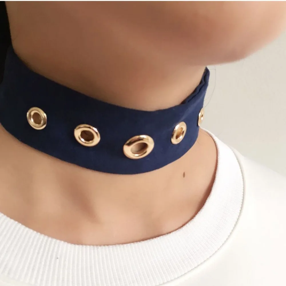 Charm Female Choker Trendy Fabric Circle Rivet Chokers Necklaces Blue