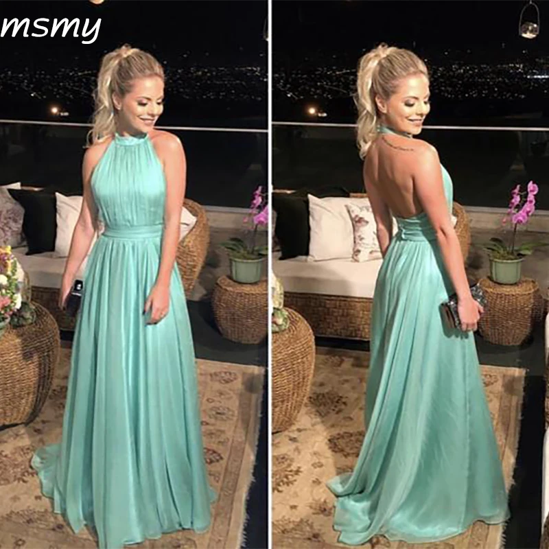 Cheap Bridesmaid Dresses Long Chiffon Backless Party Dress-=