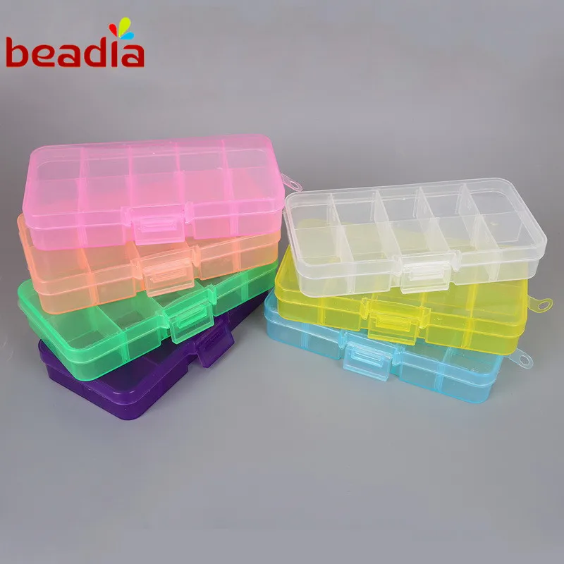 

Size 12.8*6.5*2.2cm 10 Slots 1pcs Adjustable Transparent Jewelry Storage Box Ring Earring Drug Pill Beads Portable Plastic