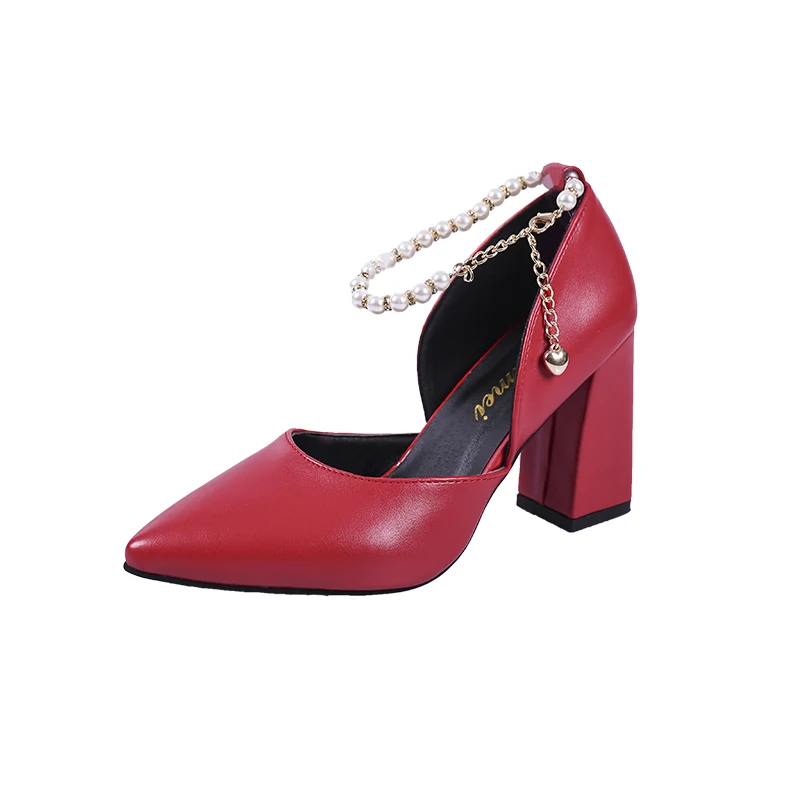 solid pearl decoration ankle strap stiletto heels