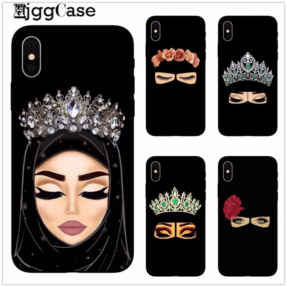 

Muslim Islamic Gril Eyes Arabic Hijab Girl Phone Case Cover For iPhone X 8 8Plus 7 7Plus 6 6s Plus 5 5S SE black Protector Shell